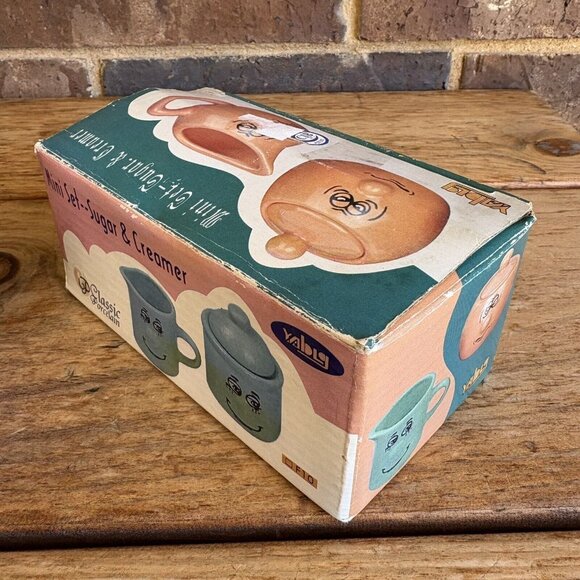 VTG Mini Set Cream & Sugar Funny Faces Blue - Picture 5 of 10